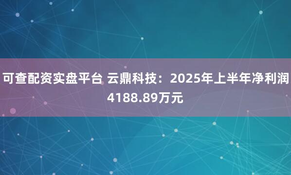 可查配资实盘平台 云鼎科技：2025年上半年净利润4188.89万元